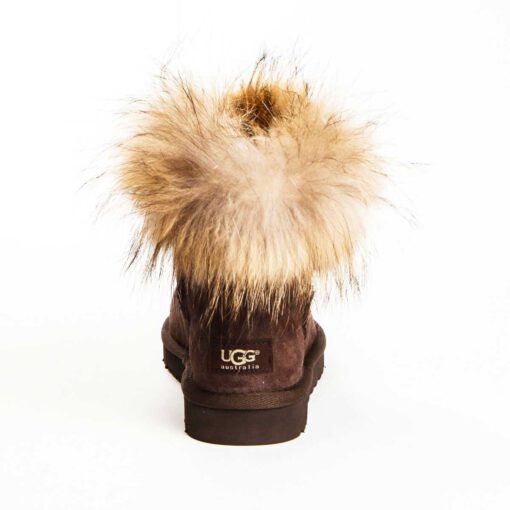 Угги женские ботинки UGG Mini Fox Fur Chocolate - фото 3