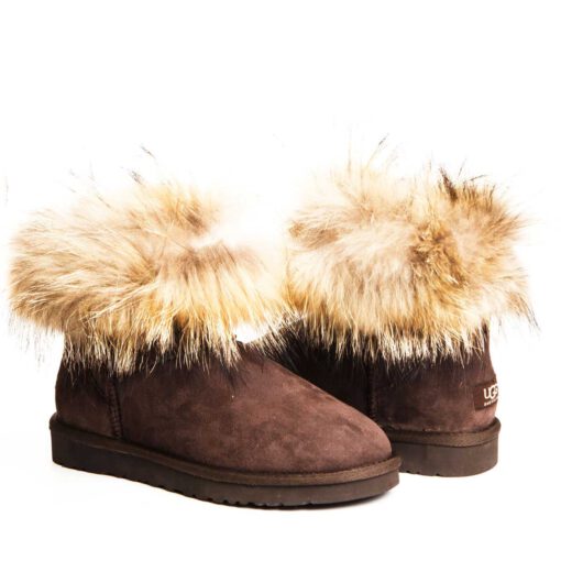 Угги женские ботинки UGG Mini Fox Fur Chocolate - фото 4