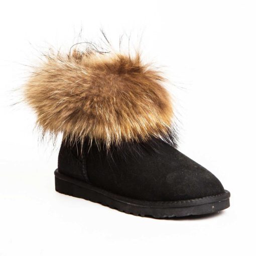 Угги женские ботинки UGG Mini Fox Fur Black - фото 2