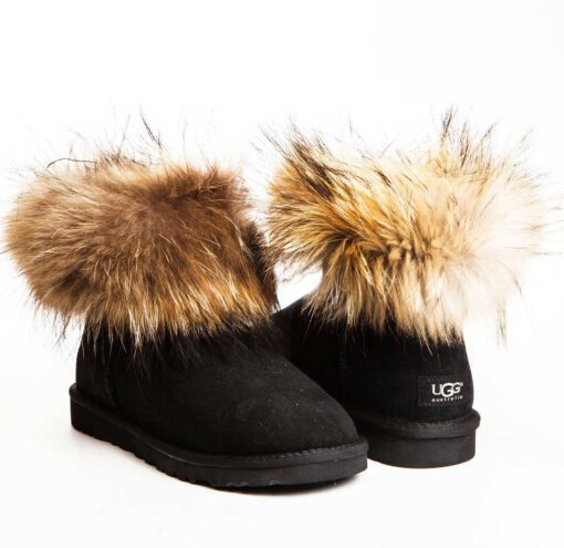 Угги женские ботинки UGG Mini Fox Fur Black - фото 4