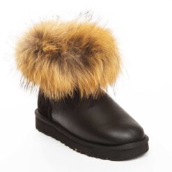 Угги женские ботинки UGG Mini Fox Fur Metallic Black