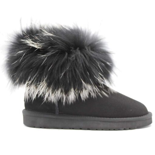 Угги женские ботинки UGG Mini Fox Fur Ultra Black - фото 1