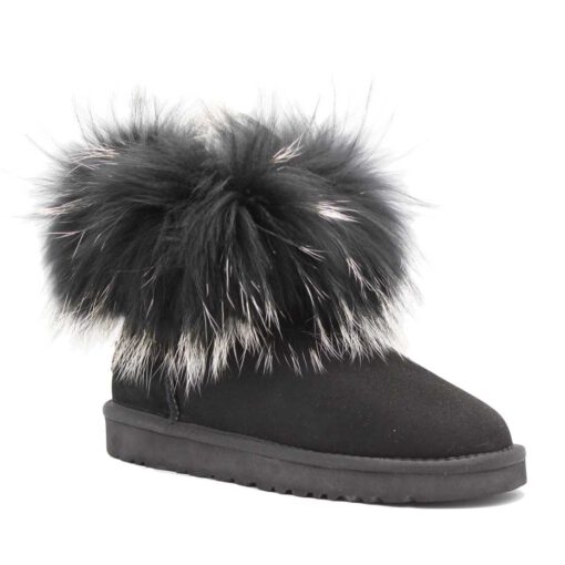 Угги женские ботинки UGG Mini Fox Fur Ultra Black - фото 2