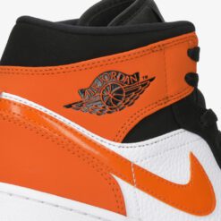 Кроссовки Nike Air Jordan 1 Mid OG Shattered Backboard 554724-058 бело-чёрные с оранжевым