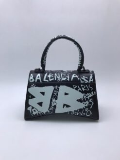 Женская кожаная сумка Balenciaga Print Hourglass черно-белая