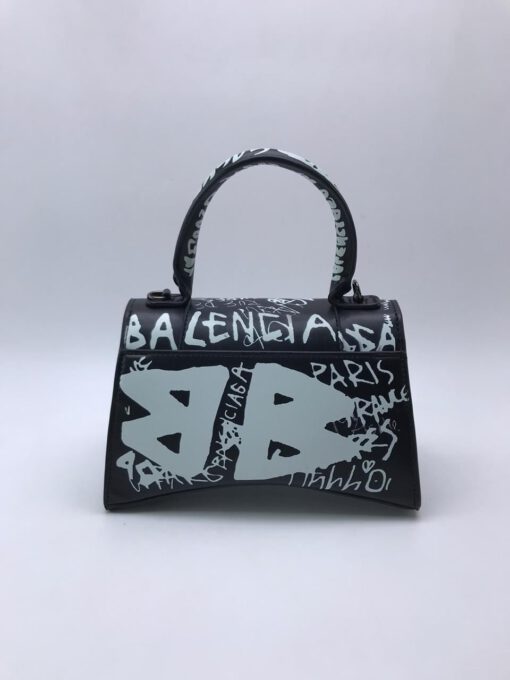 Женская кожаная сумка Balenciaga Print Hourglass черно-белая - фото 5