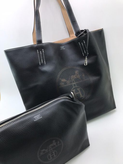 Женская кожаная сумка Hermes черная двусторонняя - фото 2