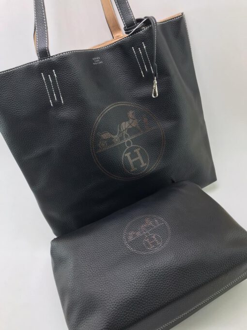 Женская кожаная сумка Hermes черная двусторонняя - фото 3