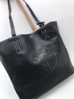 Женская кожаная сумка Hermes черная двусторонняя