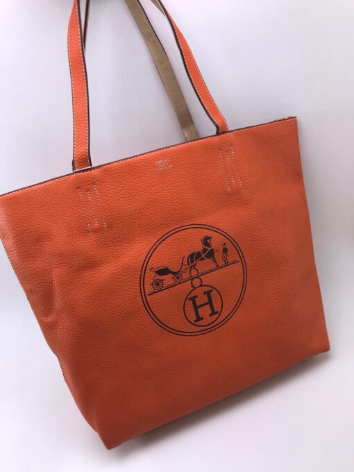 Женская кожаная сумка Hermes оранжевая двусторонняя - фото 1