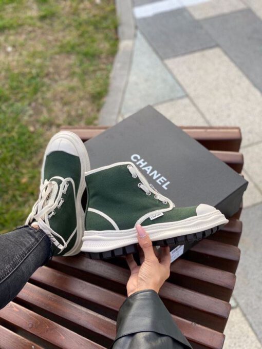 Кроссовки женские Chanel бело-зеленые A55006 - фото 4