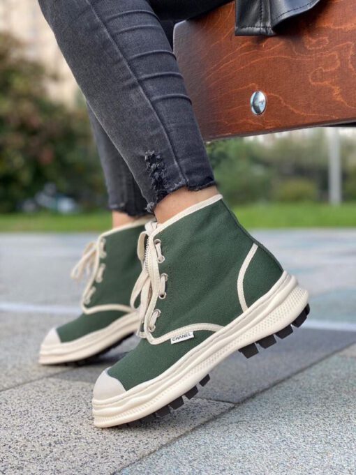 Кроссовки женские Chanel бело-зеленые A55006 - фото 5