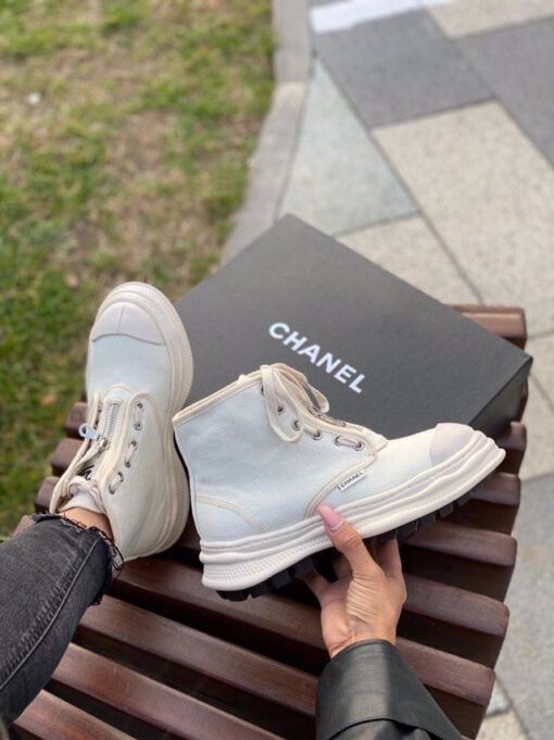 Кроссовки женские Chanel белые A55042 - фото 3