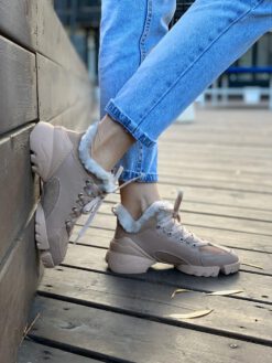 Зимние ботинки женские Dior бежевые