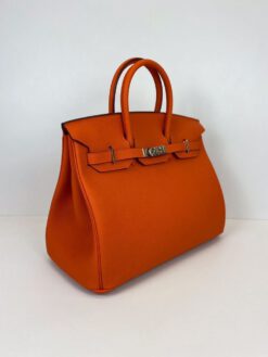 Женская сумка Hermes Birkin Togo 25/18/14 премиум-люкс ручная работа оранжевая 58982 - фото 10