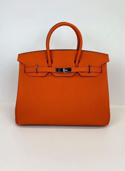 Женская сумка Hermes Birkin Togo 25/18/14 премиум-люкс ручная работа оранжевая 58982 - фото 2
