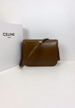 Женская сумка Celine Box Medium Classic 24/19/7 коричневая премиум-люкс