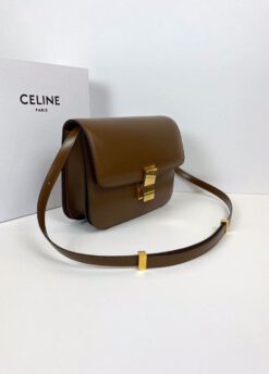 Женская сумка Celine Box Medium Classic 24/19/7 коричневая премиум-люкс