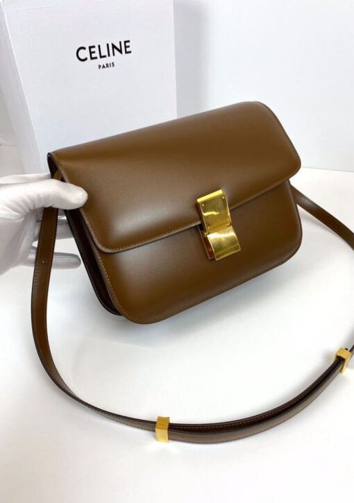 Женская сумка Celine Box Medium Classic 24/19/7 коричневая премиум-люкс - фото 4