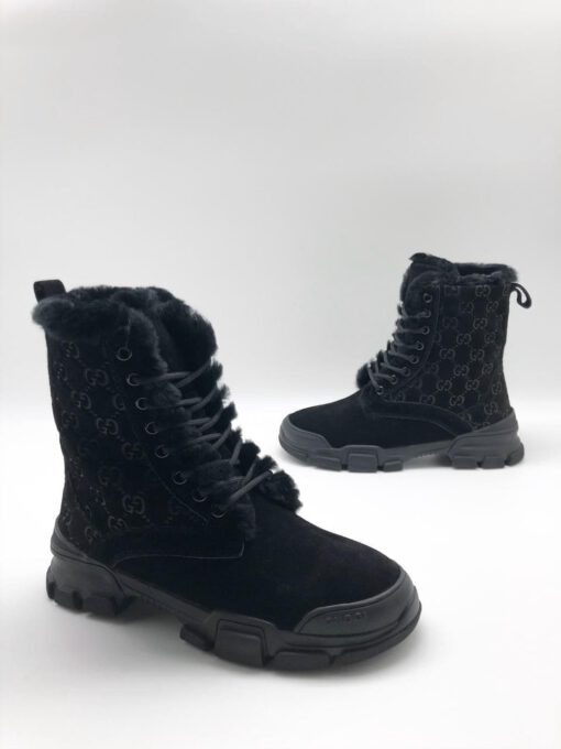 Ботинки зимние женские Gucci черные замшевые - фото 1