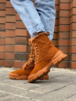 Ботинки зимние женские Gucci оранжевые замшевые