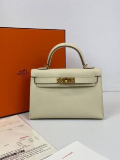 Женская кожаная бежевая сумка Hermes Kelly премиум-люкс ручная работа