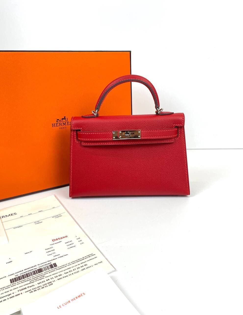 Женская сумка Hermes Kelly Epsom 20/13/7 премиум-люкс ручная работа красная  - купить в Москве с доставкой по РФ