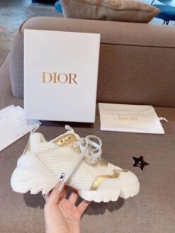 Кроссовки женские Dior 61279 белые с золотыми вставками