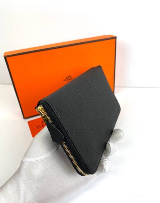 Кожаный кошелек Hermes Premium 20/10 см черный - фото 6