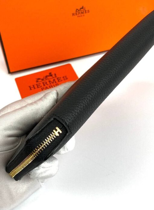 Кожаный кошелек Hermes Premium 20/10 см черный - фото 7