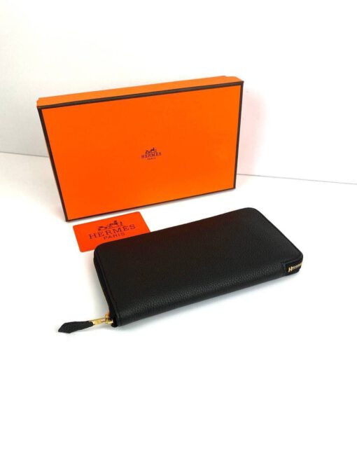 Кожаный кошелек Hermes Premium 20/10 см черный - фото 3