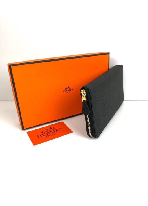 Кожаный кошелек Hermes Premium 20/10 см черный - фото 4
