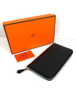 Кожаный кошелек Hermes Premium 20/10 см черный - фото 11
