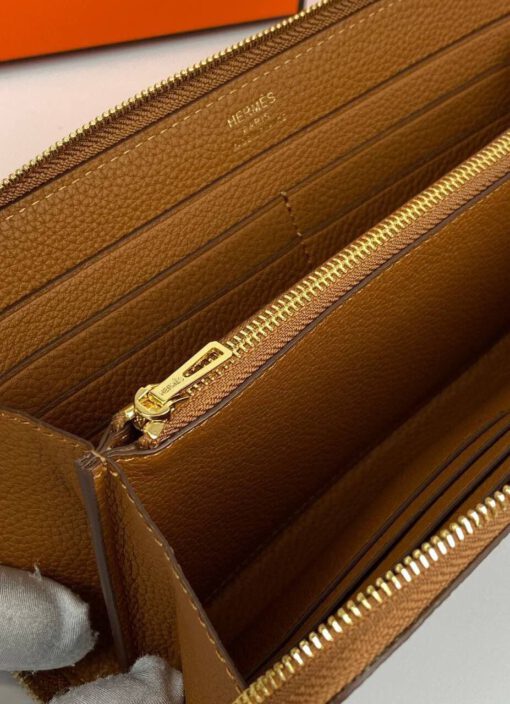 Кожаный кошелек Hermes Premium 20/10 см коричневый - фото 2