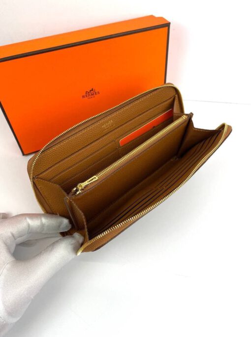 Кожаный кошелек Hermes Premium 20/10 см коричневый - фото 5