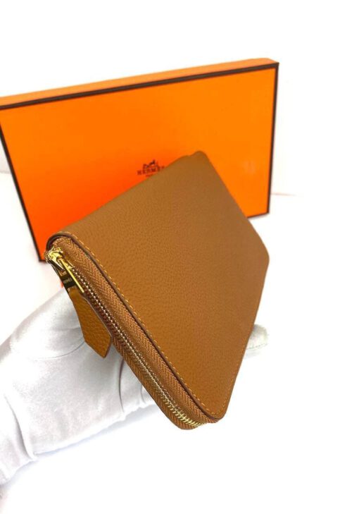 Кожаный кошелек Hermes Premium 20/10 см коричневый - фото 6