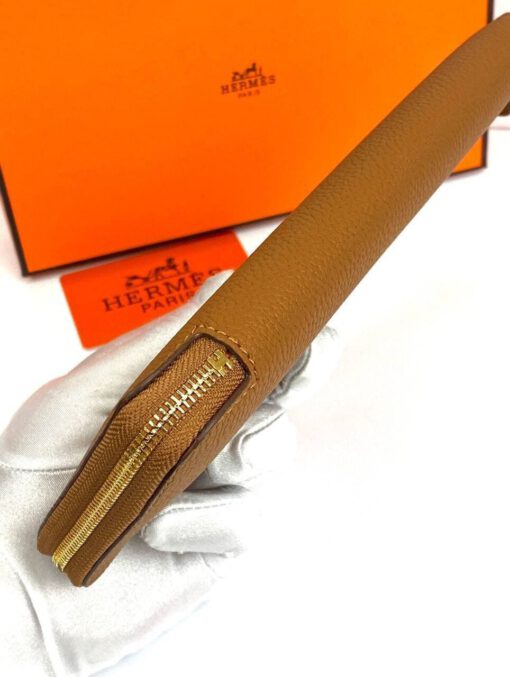 Кожаный кошелек Hermes Premium 20/10 см коричневый - фото 7