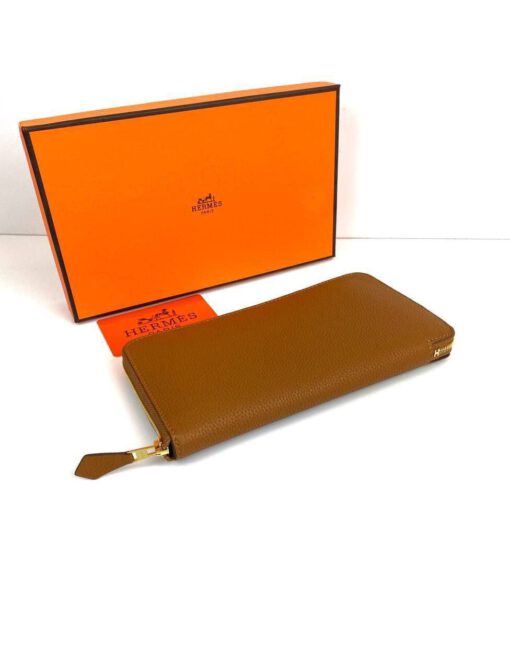 Кожаный кошелек Hermes Premium 20/10 см коричневый - фото 3