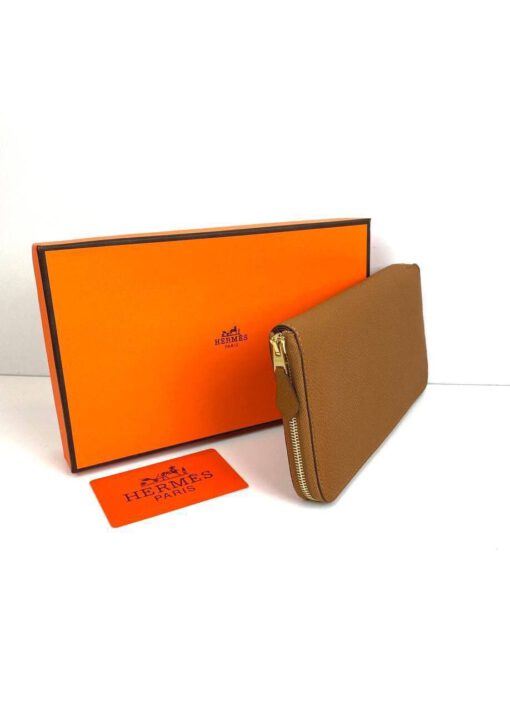 Кожаный кошелек Hermes Premium 20/10 см коричневый - фото 4