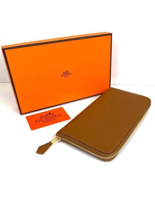 Кожаный кошелек Hermes Premium 20/10 см коричневый - фото 1