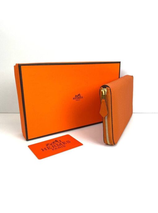 Кожаный кошелек Hermes Premium 20/10 см красный - фото 4