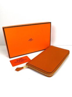 Кожаный кошелек Hermes Premium 20/10 см красный - фото 4