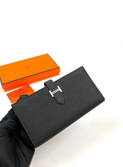 Кожаный бумажник Hermes Premium 17/9 см черный - фото 2