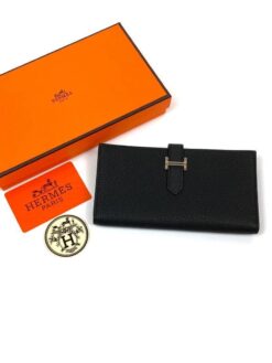 Кожаный бумажник Hermes Premium 17/9 см черный