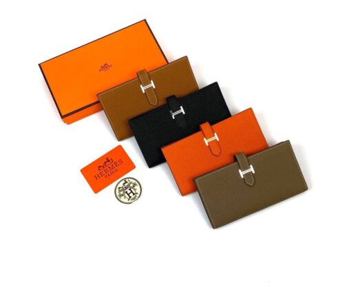 Кожаный бумажник Hermes Premium 17/9 см коричневый - фото 2