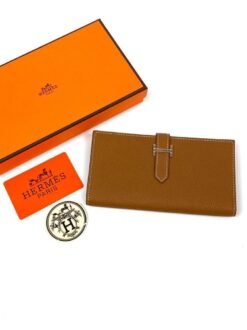 Кожаный бумажник Hermes 17/9 см коричневый премиум-люкс