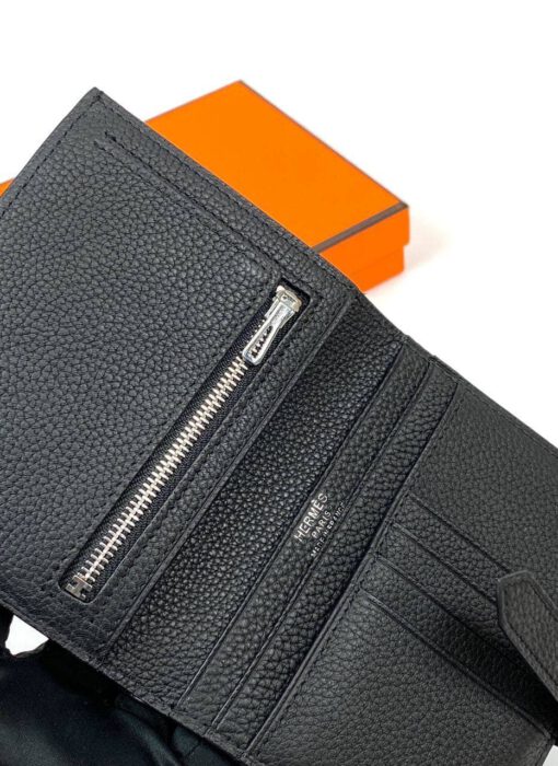 Кожаный бумажник Hermes Premium 10/12 см черный - фото 2