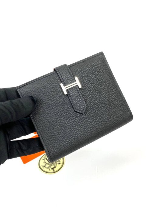 Кожаный бумажник Hermes Premium 10/12 см черный - фото 3