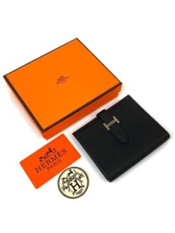 Кожаный бумажник Hermes 10/12 см черный премиум-люкс
