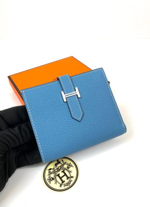 Кожаный бумажник Hermes Premium 10/12 см синий - фото 3